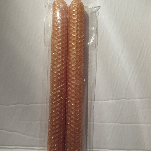 1 Pair, 8" Bees Wax Candles, Orange w/ Gold Glitter, Handmade, Organic - Picture 3 of 6